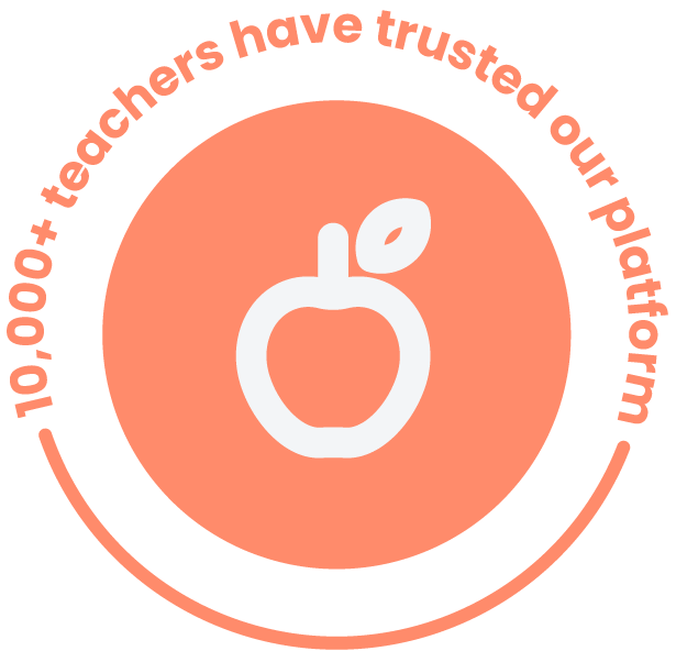 Graphic of apple with text reading "10,000 teachers have trusted our platform"